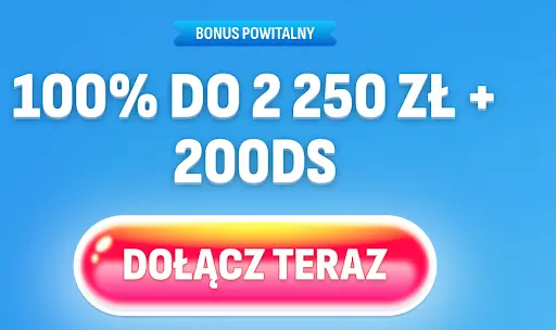 Baner powitalny kasyna Nomini z bonusem 100% do 2 250 zł i 200 darmowymi spinami