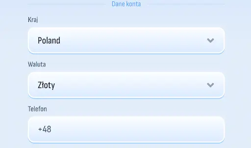 Nomini Casino – Uzupełnij dane konta: wybierz kraj, walutę i wpisz numer telefonu Formularz danych konta w kasynie Nomini – kraj Polska, waluta Złoty, numer telefonu z prefiksem +48