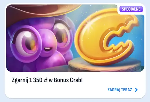 Nomini Casino – Zagraj w Bonus Crab i wygraj aż do 1 350 zł, oferta specjalna! Promocja Bonus Crab w kasynie Nomini – zgarnij nawet 1 350 zł z fioletowym bohaterem i złotą monetą