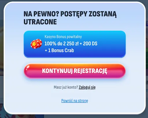 Nomini Casino – Czy na pewno chcesz przerwać? Postępy rejestracji zostaną utracone, kontynuuj lub zaloguj się Komunikat ostrzegawczy w kasynie Nomini – postępy rejestracji zostaną utracone, opcja kontynuacji lub powrotu