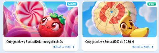 Nomini Casino – Cotygodniowy bonus kasynowy: 50 spinów, oraz bonus sportowy: 50% do 2 250 zł Cotygodniowe bonusy w kasynie Nomini – 50 darmowych spinów w wersji kasyno oraz 50% do 2 250 zł w wersji sport